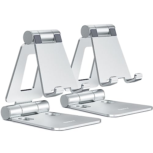 Nulaxy 2 Pack Aluminum Dual Folding Cell Phone Stanr for Desk, Silver - color: E-Silver