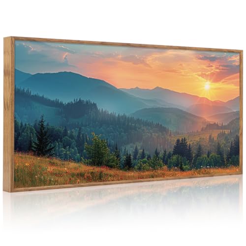 Aurlan Mountain Sunset Framed Canvas Wall Art 40x20 Inch - color: Boho Mountain Sunset Landscape, size: 40"L x 20"W