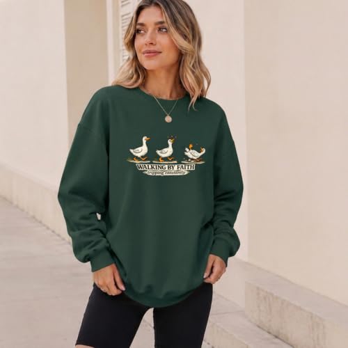 Silly Goose Christian Sweatshirts for Women Walking by Faith Tripping Constantly Sweatshirt Cute Graphic Crewneck - color: Green, size: XX-Large