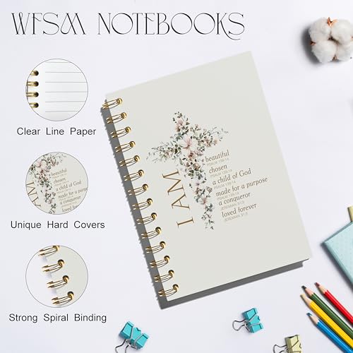 WFSM Inspirational Notebook - Christian Gifts, Daily Prayer Journal, Prayer Notebook, Spiral Bible Notebook, Christian Gifts Journal, Daily Prayer Journal, Christian Notebook for Women, 5.5x8.3 Inches - color: Flora Cross
