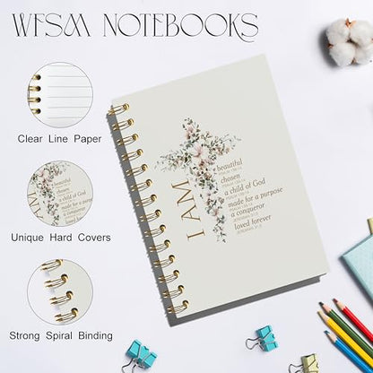 WFSM Inspirational Notebook - Christian Gifts, Daily Prayer Journal, Prayer Notebook, Spiral Bible Notebook, Christian Gifts Journal, Daily Prayer Journal, Christian Notebook for Women, 5.5x8.3 Inches - color: Flora Cross