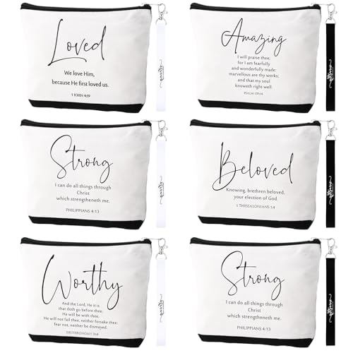 Huhumy 12 Pcs Christian Makeup Bag, Black White, Inspirational Words - color: Black White, style: Inspirational Words