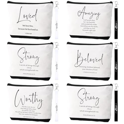 Huhumy 12 Pcs Christian Makeup Bag, Black White, Inspirational Words - color: Black White, style: Inspirational Words