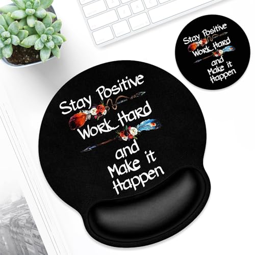 ITNRSIIET Ergonomic Mouse Pad with Wrist Support Wrist Rest Smooth Surface Non-Slip Rubber Base Comfortable Office Supplies Pain Relief, 9.8 x 9.1 inches, Inspirational Quote Black - color: Inspirational Quote Black