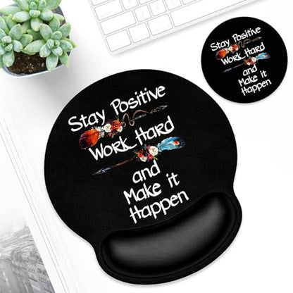 ITNRSIIET Ergonomic Mouse Pad with Wrist Support Wrist Rest Smooth Surface Non-Slip Rubber Base Comfortable Office Supplies Pain Relief, 9.8 x 9.1 inches, Inspirational Quote Black - color: Inspirational Quote Black