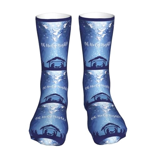 Christian Christmas Nativity Scene O Holy Night Sock Womens Short Stockings Casual Sport Crew Socks for Women Men - color: White