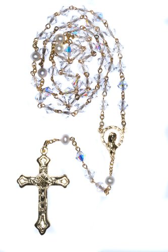 Catholic Prayer Rosary Created with Swarovski® Crystals-Glass-Silver-Gold - color: Clear - April - GOLD