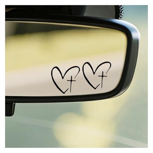 Craedli Cross Heart Car Rearview Mirror Sticker Decal 1.22×1.18 Inch, Black - size: Cross Heart-Black