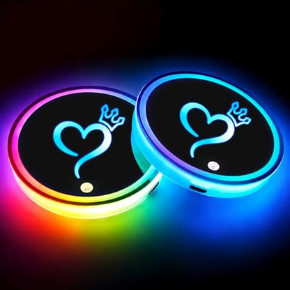 Crown Heart Car LED Cup Holder Lights Vibration Sensor Cups Coasters - color: Crown Love