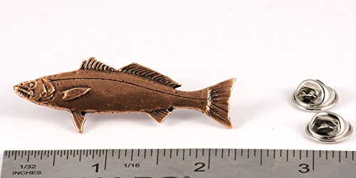 White Seabass Fish Pin, Pewter, Lapel, Hat, Pins, Brooch, Brooches, Jewelry, Gift, Handmade in the USA, 200 Fish Designs Available. S013Z - color: Copper Plated