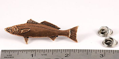 White Seabass Fish Pin, Pewter, Lapel, Hat, Pins, Brooch, Brooches, Jewelry, Gift, Handmade in the USA, 200 Fish Designs Available. S013Z - color: Copper Plated
