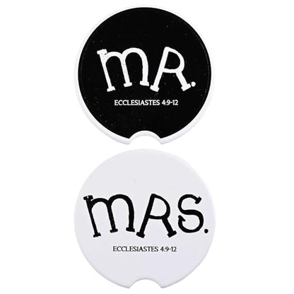 Dicksons Inspirational Christian Car Coaster Accessory for Cup Holder, Religious Wedding and Anniversary Giftable for Couples 2.75 x 2.75 Inch Absorbent Ceramic Mr. & Mrs. Black and White Pack of 2