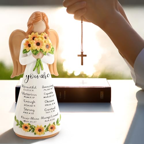 Sunflower Gift for Women,Christian Birthday Gift, Religious Angel Figurines - color: White-sunflowers