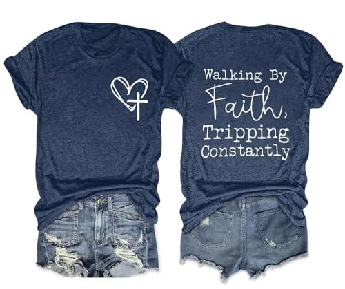 Christian Shirts for Women Religious Sayings Tshirt Jesus Gift Inspirational Graphic Tee Short Sleeve Top - color: Blue2, size: Medium