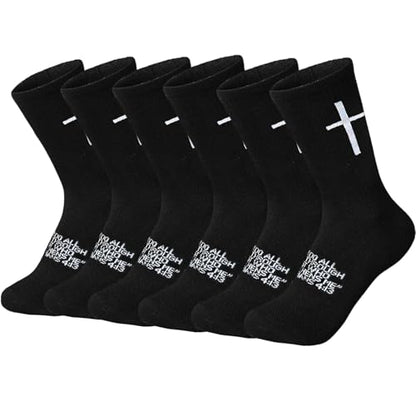 6 Pairs Christian Socks Cross Prayer Socks with Bible Verse,Christian Gift for Man Women Youth Birthday Christmas - color: 4:13-black
