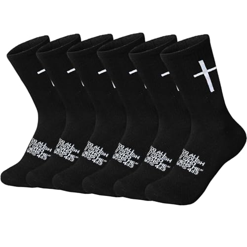 6 Pairs Christian Socks Cross Prayer Socks with Bible Verse,Christian Gift for Man Women Youth Birthday Christmas - color: 4:13-black
