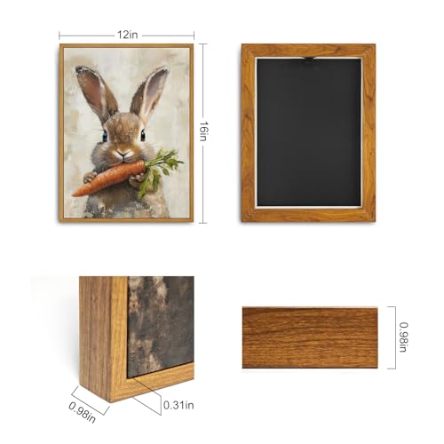 Roslynity Framed Canvas Wall Art Vintage Print Oil Paintings Easter Bunny Cute Rabbit Carrot Neutral Spring Nursery Retro Aesthetic Artwork for Home Living Room Bathroom Wall Decor (12"x16") - color: Vintage Easter Bunny, size: 16"L x 12"W