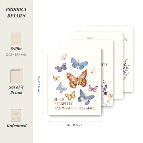 LARTSFRO Christian Wildflowers Nursery Wall Art Prints Set of 4, Bible Verse Scripture Butterfly Floral Artwork Posters Wall Decor for Baby Girls Nursery Room Bedroom Home, 8x10 Unframed - color: wildflower butterfly