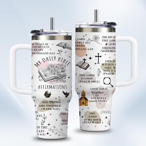 Christian Gifts for Women 40oz Tumbler - Insulated Travel Mug with Handle (Daily Bible Affirmations, 30 Ounces) - color: Daily Bible Affirmations