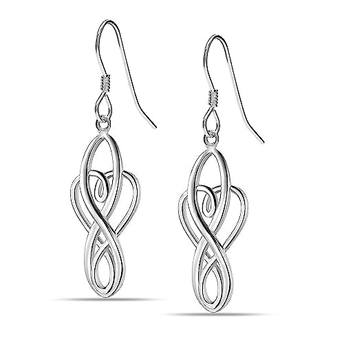 Charmsy 925 Sterling Silver Double Twisted Infinity Dangle Earrings for Women | Linear Marquise Large Loops Classic Infinity Drop Dangle Earrings - color: Celtic Knot Heart