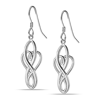 Charmsy 925 Sterling Silver Double Twisted Infinity Dangle Earrings for Women | Linear Marquise Large Loops Classic Infinity Drop Dangle Earrings - color: Celtic Knot Heart