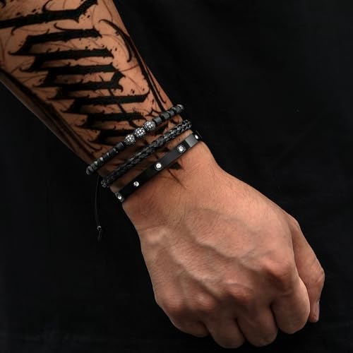 WFYOU Stainless Steel Bracelets for Men Gold Cuff Bracelet Birthday Gifts - color: Black 1