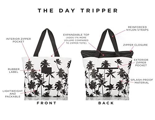 ALOHA Collection Day Tripper Tote | Lightweight, Packable, and Splash-Proof Beach Tote Bag | Easy to Clean - color: Coco Palms in Black, size: One Size - Zipper Tote