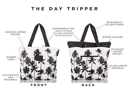 ALOHA Collection Day Tripper Tote | Lightweight, Packable, and Splash-Proof Beach Tote Bag | Easy to Clean - color: Coco Palms in Black, size: One Size - Zipper Tote