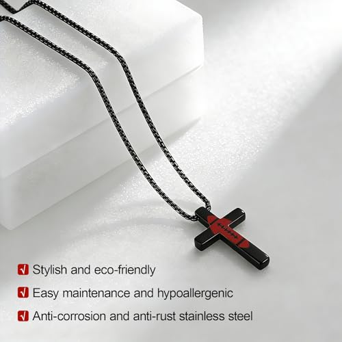 Baseball Football Cross Necklace for Men Boys Sport Chain Gifts - color: Black, style: Football