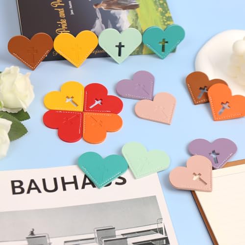 8 Pcs Leather Heart Bookmarks with Cross Design, Christian Gifts for Women, Book Accessories and Gifts for Church or Book Club(Embossed) - style: Embossed