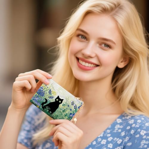 Black Cat Art Keychain Coin Purse for Women, Small Change Pouch - color: Art Black Cat