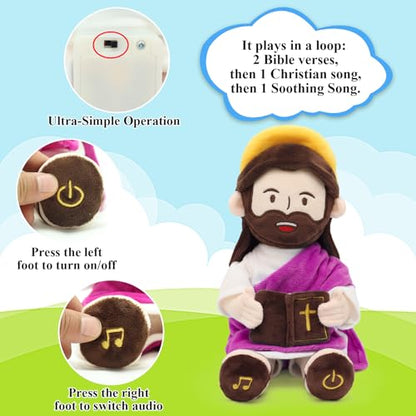 Yelakey Speaking Jesus Plush Doll 13.4",Religious Gift for Kids - color: Purple