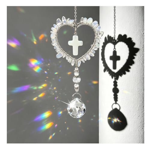 Hanging Crystals Suncatcher Cross Car Rear View Mirror Accessories - color: Opal