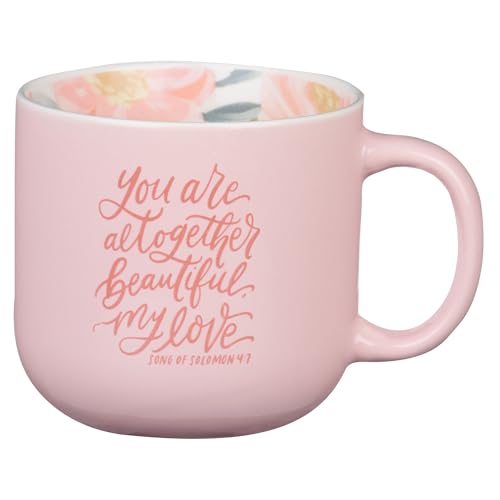 Christian Art Gifts Large Ceramic Coffee Pink Floral Scripture Mug for Women - color: Altogether Beautiful/Pink Floral, size: 14 Ounces