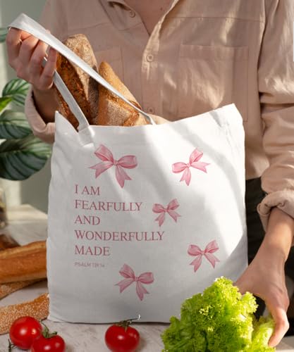Coquette Bow Bible Canvas Tote Bag for Women Teens Teen Girls, Pink Bow Girls Tote Bag, Coquette Gifts - color: Pink Bible Bow