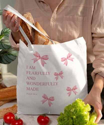 Coquette Bow Bible Canvas Tote Bag for Women Teens Teen Girls, Pink Bow Girls Tote Bag, Coquette Gifts - color: Pink Bible Bow