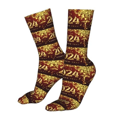 Happy New Year 2024 Unisex Sports Socks - Winter Casual Dress Fashion Socks - color: Happy New Year 2024 Glitter Pattern