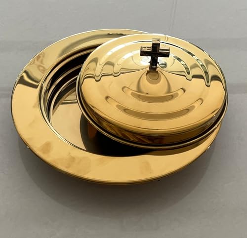Polished Gold Communion Bread Tray Plate with Cover, Communion plate with lid Church supplies Ware Sets