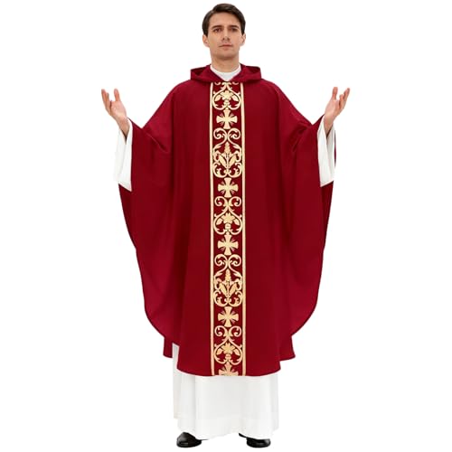Clergy Vestments Chasuble Cross Robe Priest Cloak Church Mass - color: Red