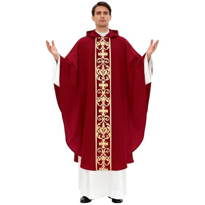 Clergy Vestments Chasuble Cross Robe Priest Cloak Church Mass - color: Red