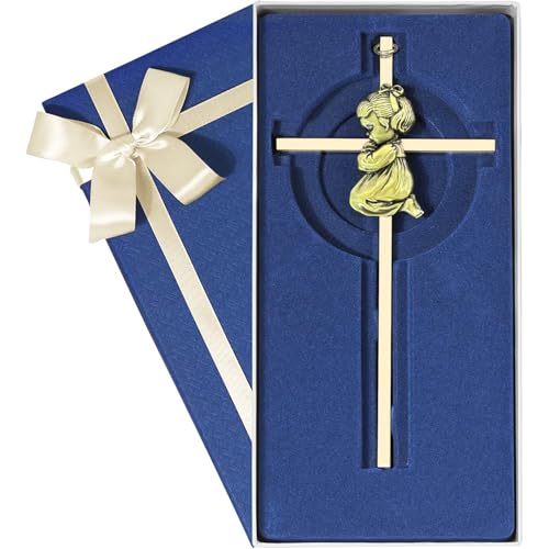 Tryuunion Baby Wall Cross Baptism and Christening Gifts for Girl, 7-inch Olive Golden Blessing Catholic Girl Baptism Crosses for First Holy Communion, and Dedication Baptismal Gifts from Godparents - color: Olive Gold Girl