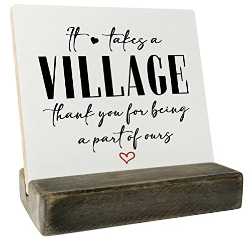Thank You Wood Plaque Gift, It Takes A Village Thank You for Being A Part of Ours, Plaque with Wooden Stand, Meaningful Wood Sign Plaques Gifts, Child Care Worker Gift - color: Village01