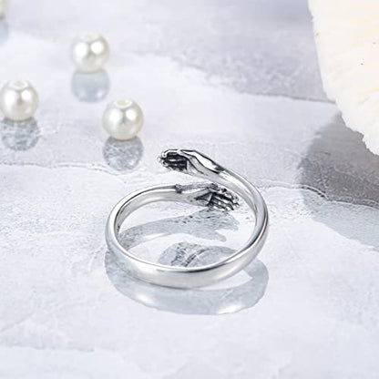 LOVECOM S925 Sterling Silver Hug Rings for Women Teen Girls Mother Daughter - color: Double Hands Hugging, size: US Size 6