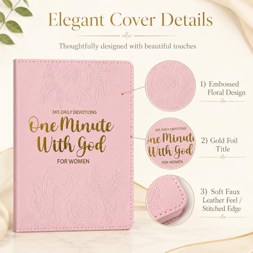 One Minute With God for Women, 365 Daily Devotionals for Women with Bible Verses, Short Reflections & God’s Promises, Pink Faux Leather Christian Book, Inspirational Gift for Her