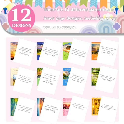Motiskyy 120 Pack Religious Christian Birthday Cards Bulk with Scripture Bible Verse 4.5 x 6.2 Inch Assorted Christian Blessing Greeting Card for Birthday with Envelopes and Stickers (Landscape Style) - style: Landscape Style