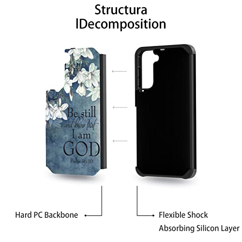 Galaxy S23 Case, 2 in 1 Hybrid Hard PC & Soft Silicone Heavy Duty Dual Layer Shockproof Full-Body Protective Case for Samsung Galaxy S23 5G 6.1 inch - Quote Bible Verse Psalm 46:10