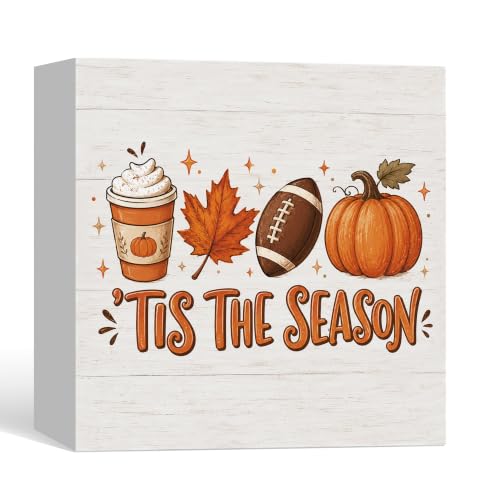 Fall Autumn Decor Wooden Box Sign, Tis the Season - color: Fall-1