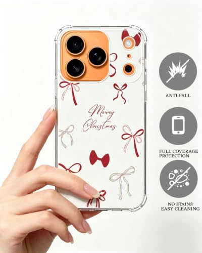 Merry Christmas Red Bows Phone Case Compatible with iPhone 17 Pro Max, Preppy Girly Winter Phone Cover for iPhone 17 Pro Max - color: Red Christmas Bows