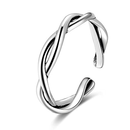 925 Sterling Silver Celtic Knot Open Adjustable Ring for Women Size 4-7 - color: Three line twist