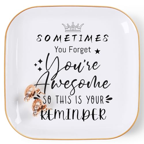 Inspirational Gifts for Women Trinket Ring Dish Jewelry Tray - You're Awesome Gifts for Her Female Friend Unique Gifts for Women Birthday Christmas Valentines Mother's Day, White - style: You Are Awesome